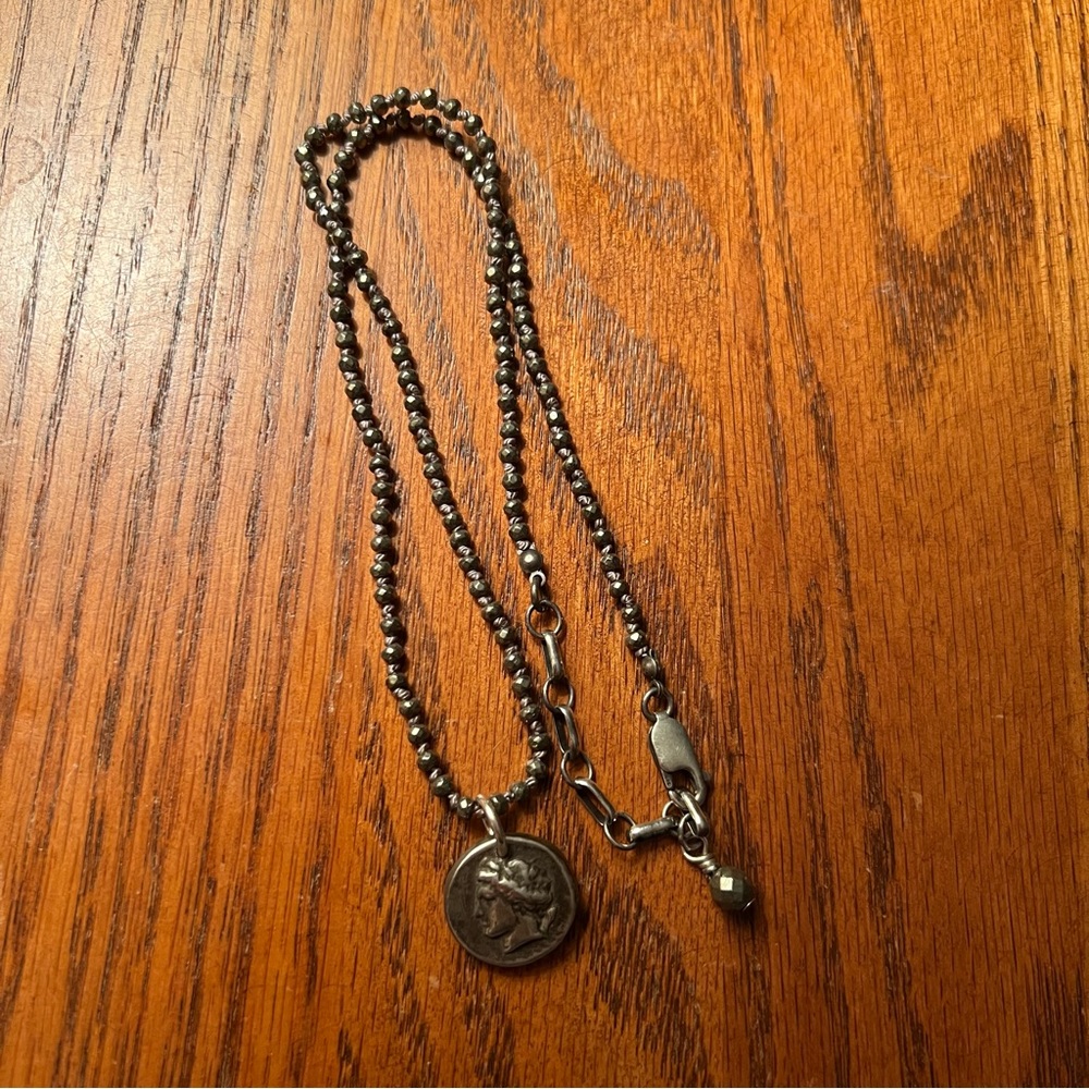 Shereen de Rousseau pyrite and silver coin necklace